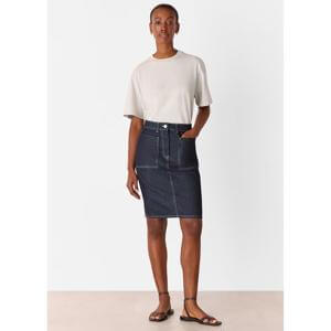 Whistles Dark Denim Contrast Stitch Midi Skirt
